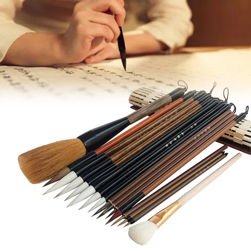 

Chinese Calligraphy Painting Kit 16 Calligraphy Brushes with Brush Holder Watercolor Brush for Traditional Ink Paintings E8BE