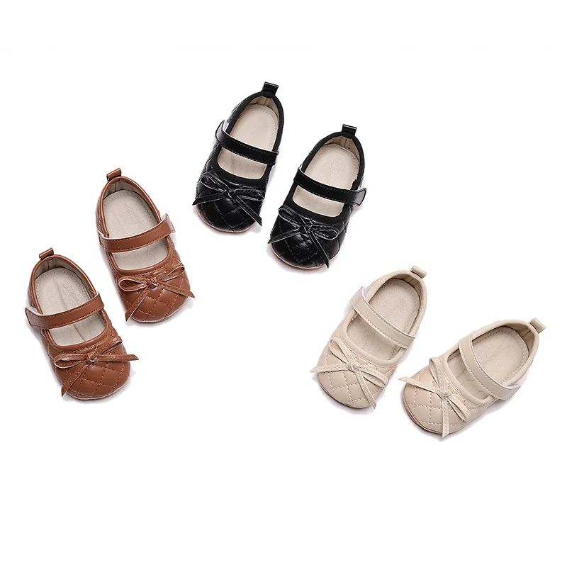 

Туфли Мэри Джейн для маленьких девочек, стеганая обувь на плоской подошве с милым бантом, повседневные прогулочные туфли для новорожденных, малышей