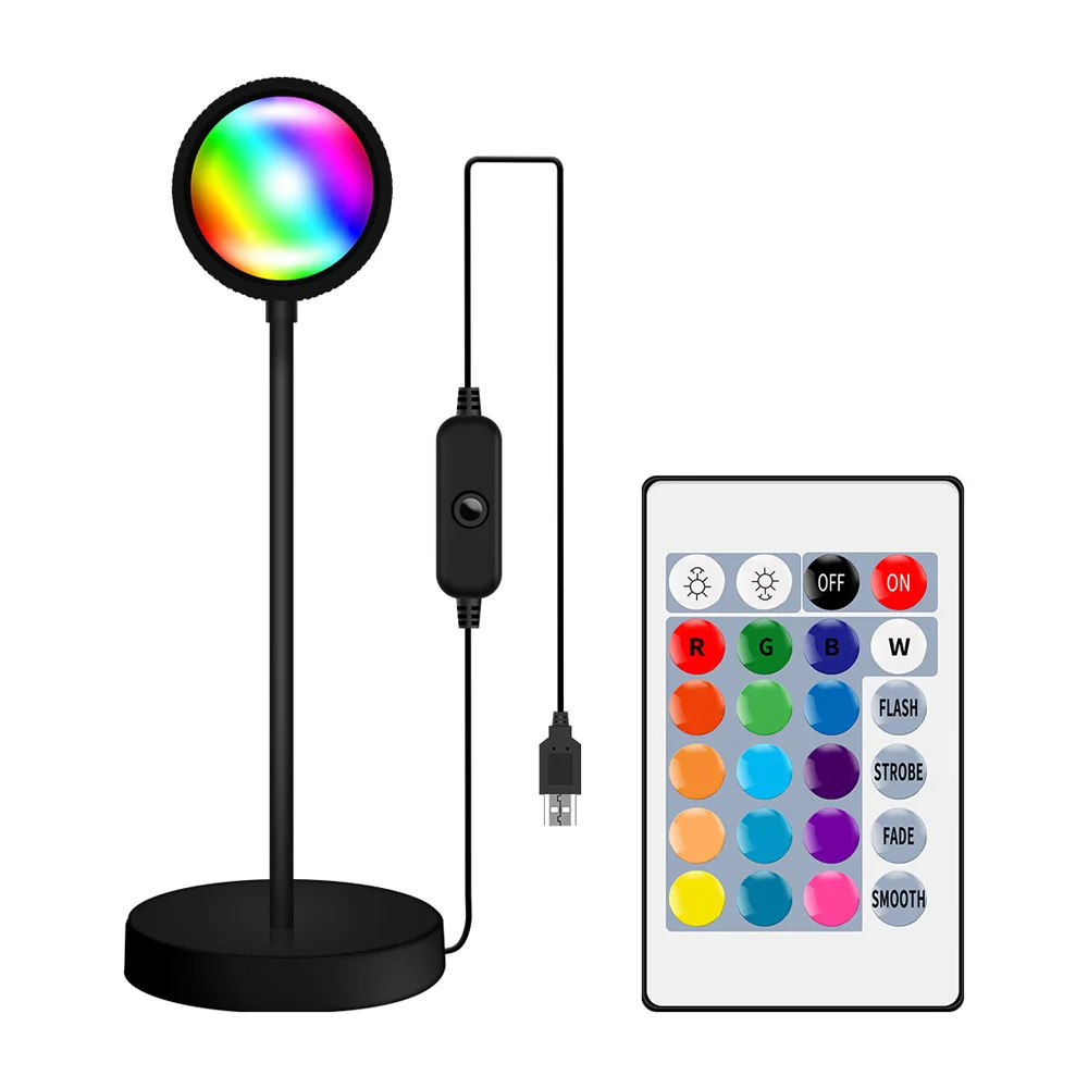 

Sunset Lamp USB Projector LED Night Lights 16 Colors Remote Control Rainbow Atmosphere Desk Lamps Background Bedroom Decoration