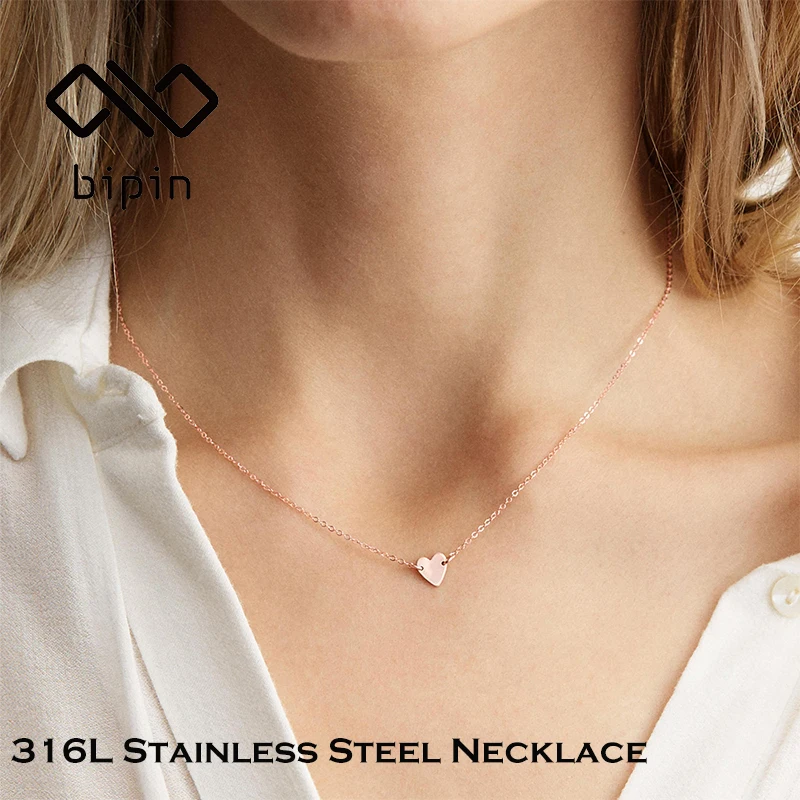 

Bipin Colar Gargantilha Luxo Aço Inoxidável em Ouro 14K Colar Feminino Personalidade Coração