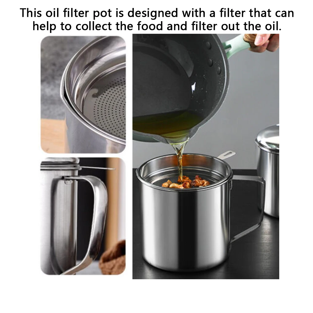 

Home Oil Filter Pot Dustproof Food Grease Strainer Separator Container Cookware Storage Can Cooking Tool Kitchen Gadget