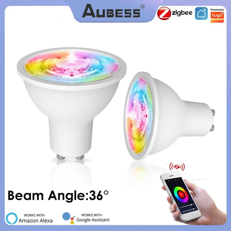 

Умная Светодиодная лампа TUYA Zigbee, RGB + CCT, 90-240 В, 5 Вт, 36 °, с голосовым управлением