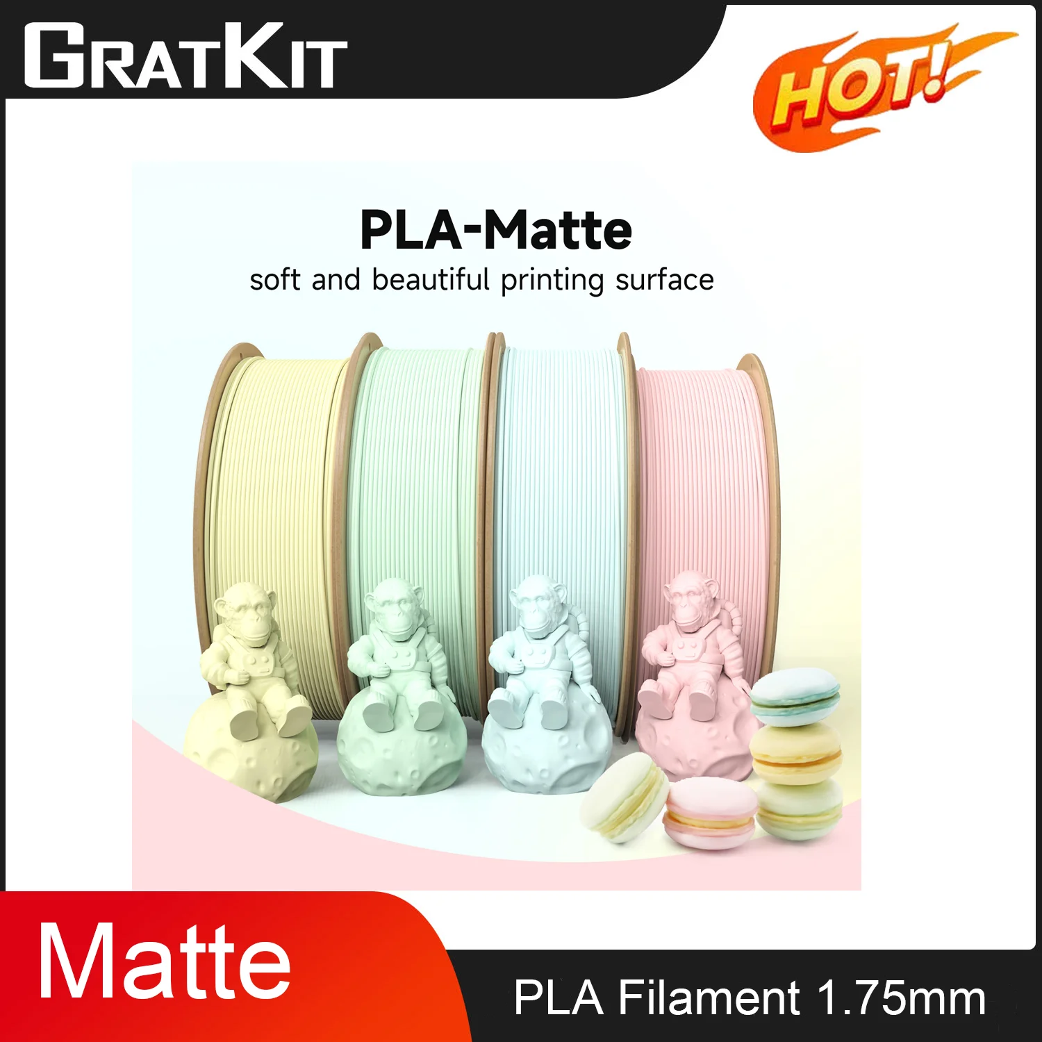 

GratKit PLA 3D Printer Filament 1KG, PLA Filament 1.75mm, 3D Printing Filament Macaron Colors