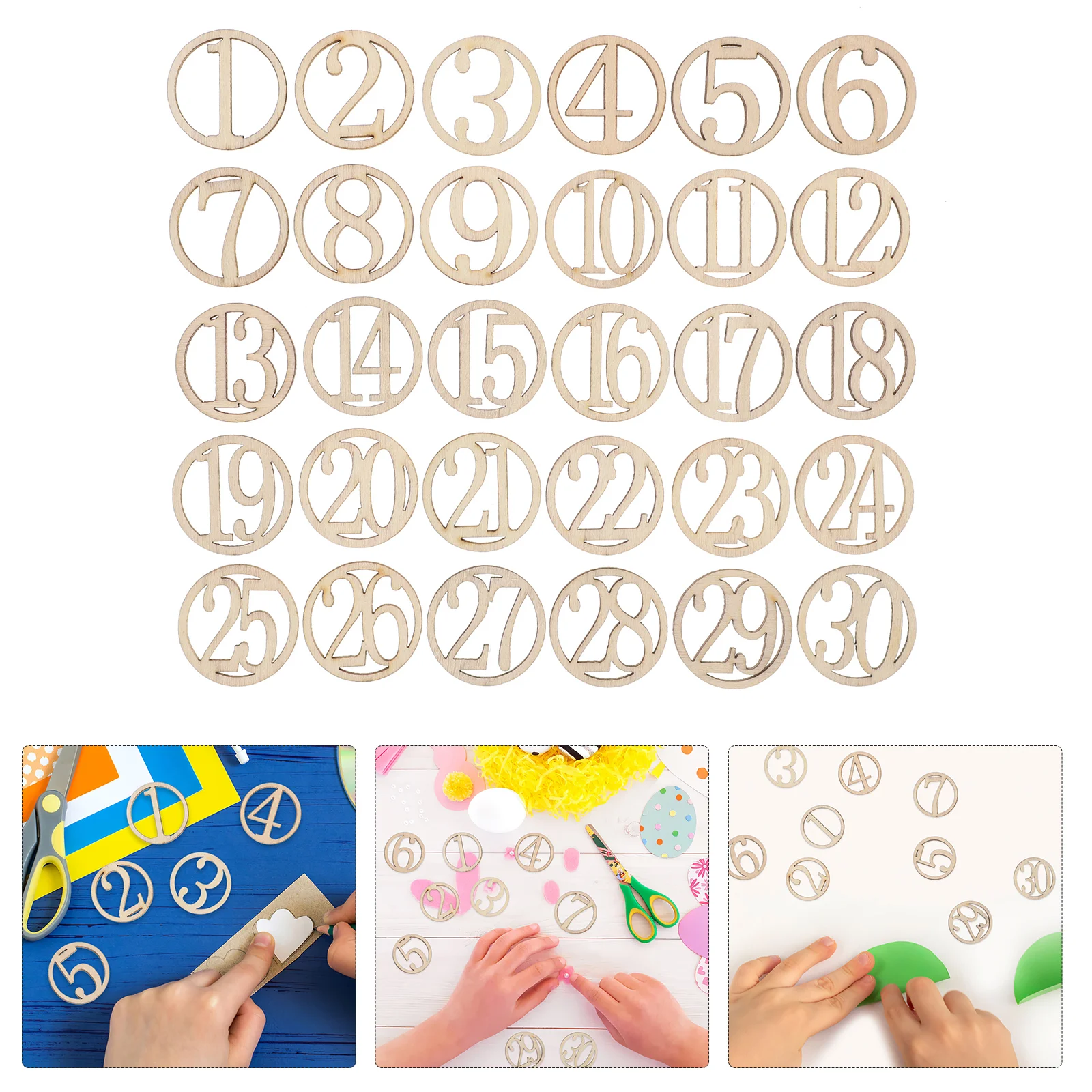 

30pcs Wood Shape Pieces Unfinished Wood Cutouts Wood Discs Slices Embellishment for DIY Crafting Rustic Ornament Educational