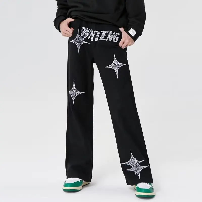 

2023 New Fashion Star Letter Embroidery Black Baggy Jeans Pants For Men Clothing Straight Hip Hop Wide Women Long Trousers Ropa