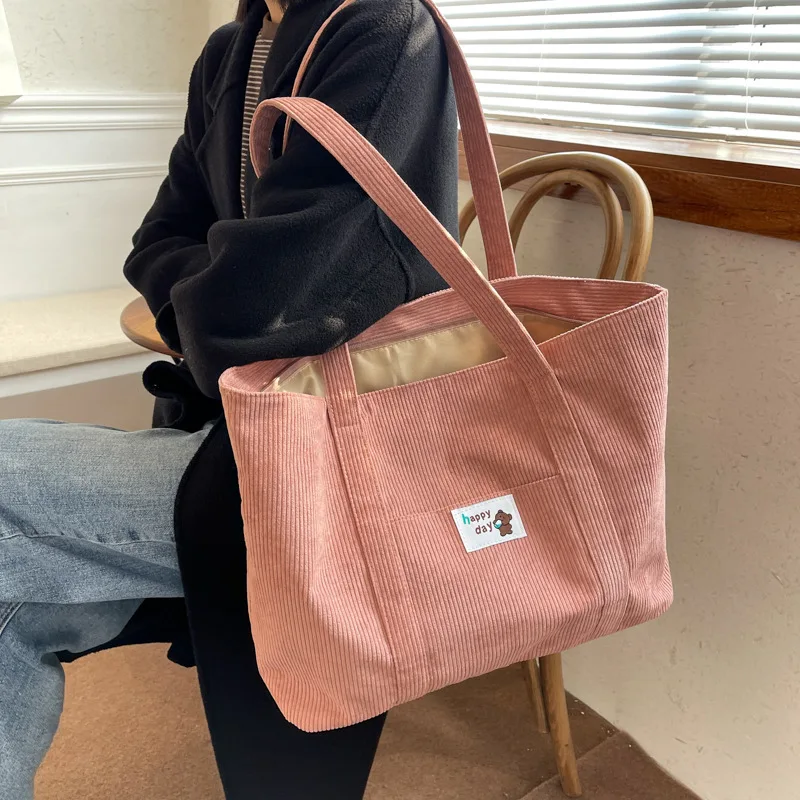 

Big Tote Bag 2022 Casual Corduroy Cotton Fabric Handbag Mummy Bag Quality Daily Shoulder Bag Eco Friendly Shopper Shopping Bag