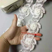 1 yard white pearl 3d flower embroidered lace trim applique trimming ribbon fabric sewing craft patches handmade wedding dress