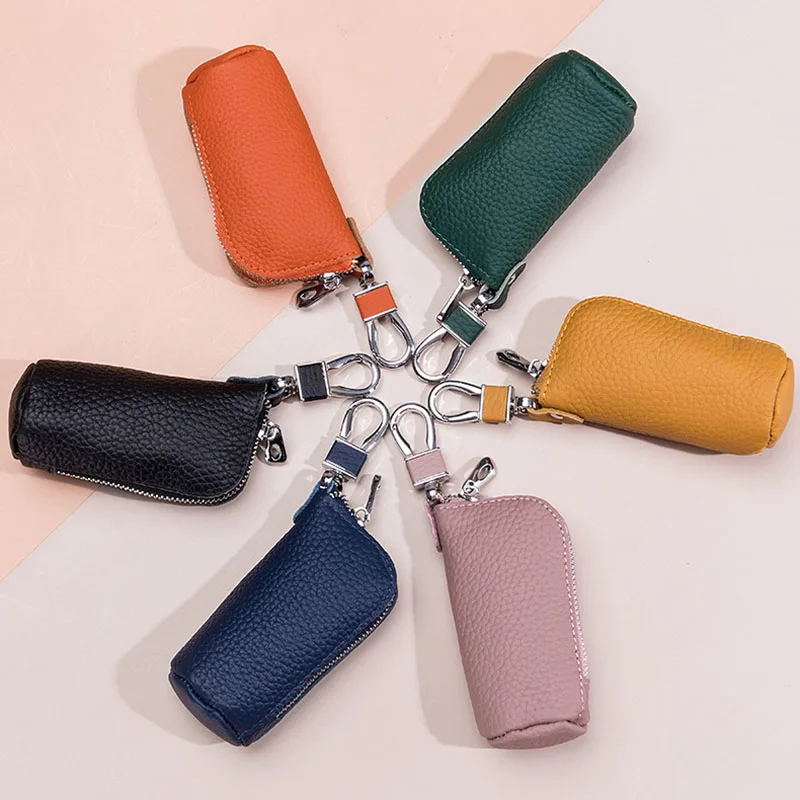

Unisex Key Holder Purse Genuine Leather Women Key Wallet Quality Cowhide Leather Casual Key Chain Coin Wallet Lipstick Bags