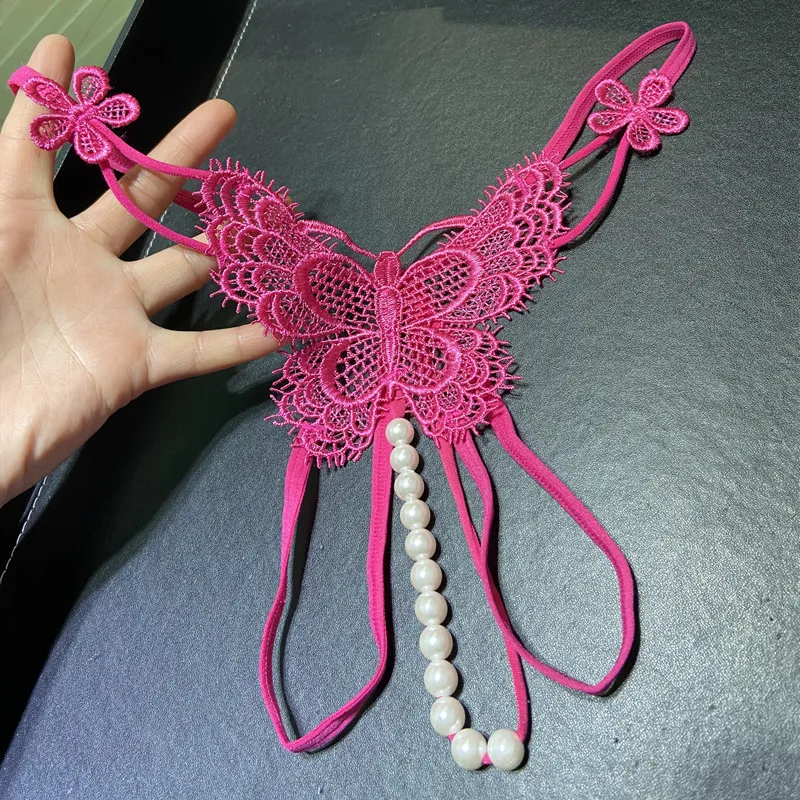 

Underpants Women Sexy Panties Embroidery G-Sting Beading Crotchless Butterfly Thong Lingerie Woman Exotic Underwear Panty