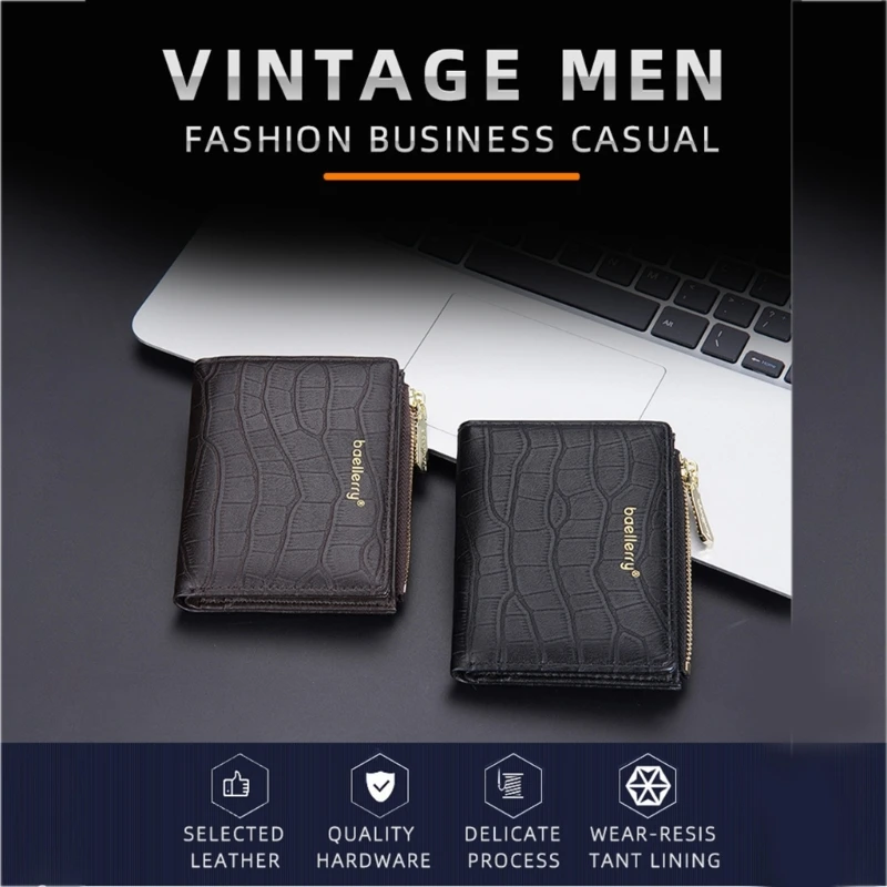 

Men Vintage PU Leather Bifold Short Wallet Casual Travel Business Coin Purse Slim Credit Card Holder Change Pocket Money Bag