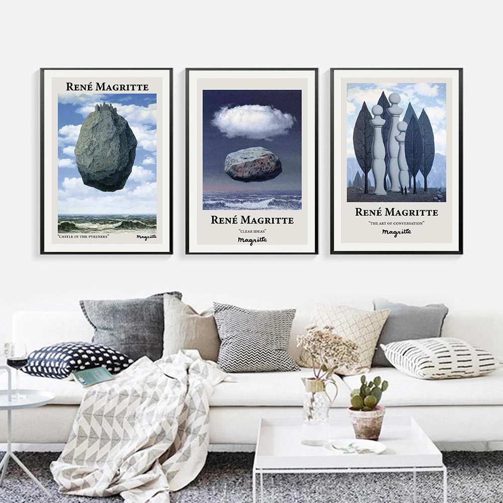 

Rene Magritte Poster Surrealism Vintage Art Exhibition Wall Decor Canvas Painting Abstract Stone Wall Gallery Living Room Decor