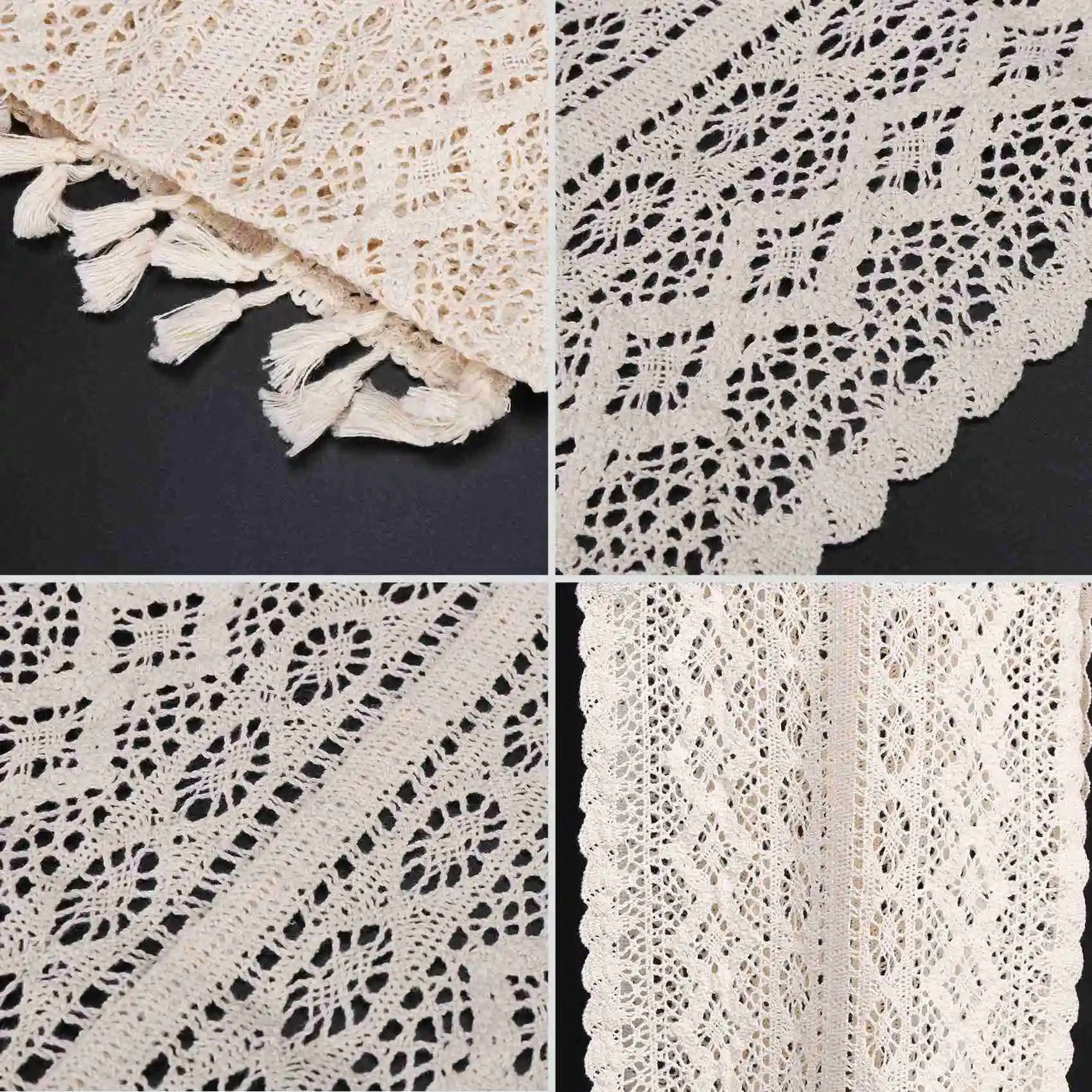 Элегантная кремовая вязаная кружевная скатерть макраме с кисточками для