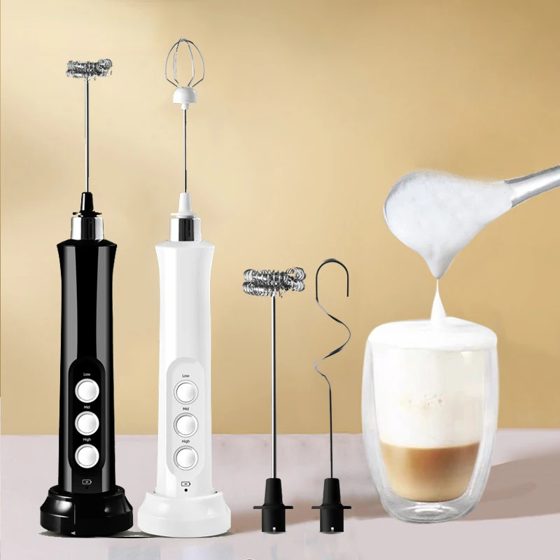 3 In 1 Portable Electric Milk Frother Foam Maker Handheld Rechargeable Foamer High Speeds Drink Mixer Coffee Frothing Wand