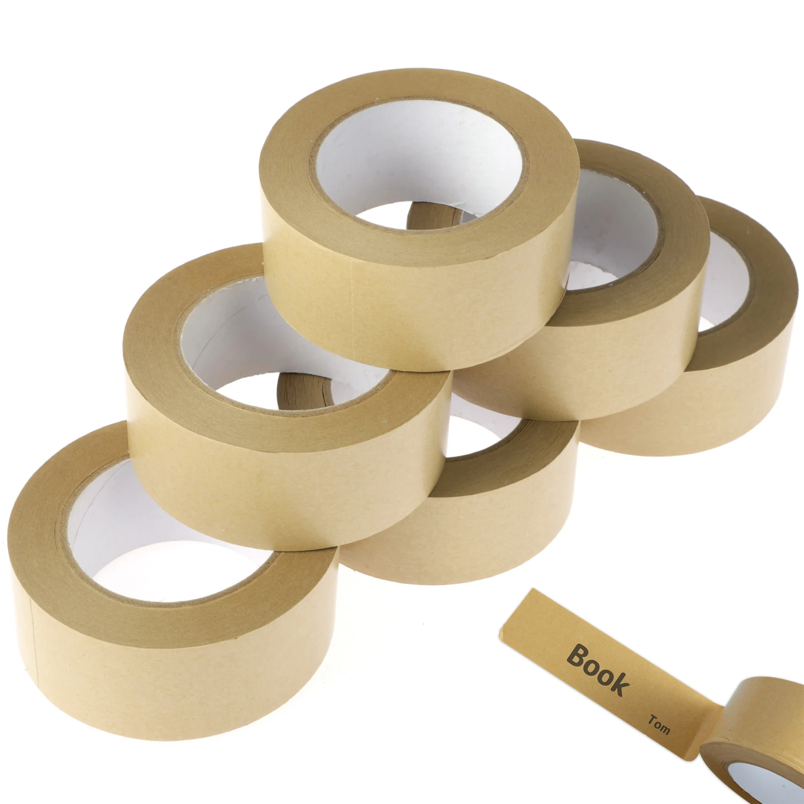 

6Pcs Brown Kraft Paper Tape 1.89 inch x 55 Yard Self-Adhesive Brown Masking Tape Package Tape Rolls Waterproof Brown Packing