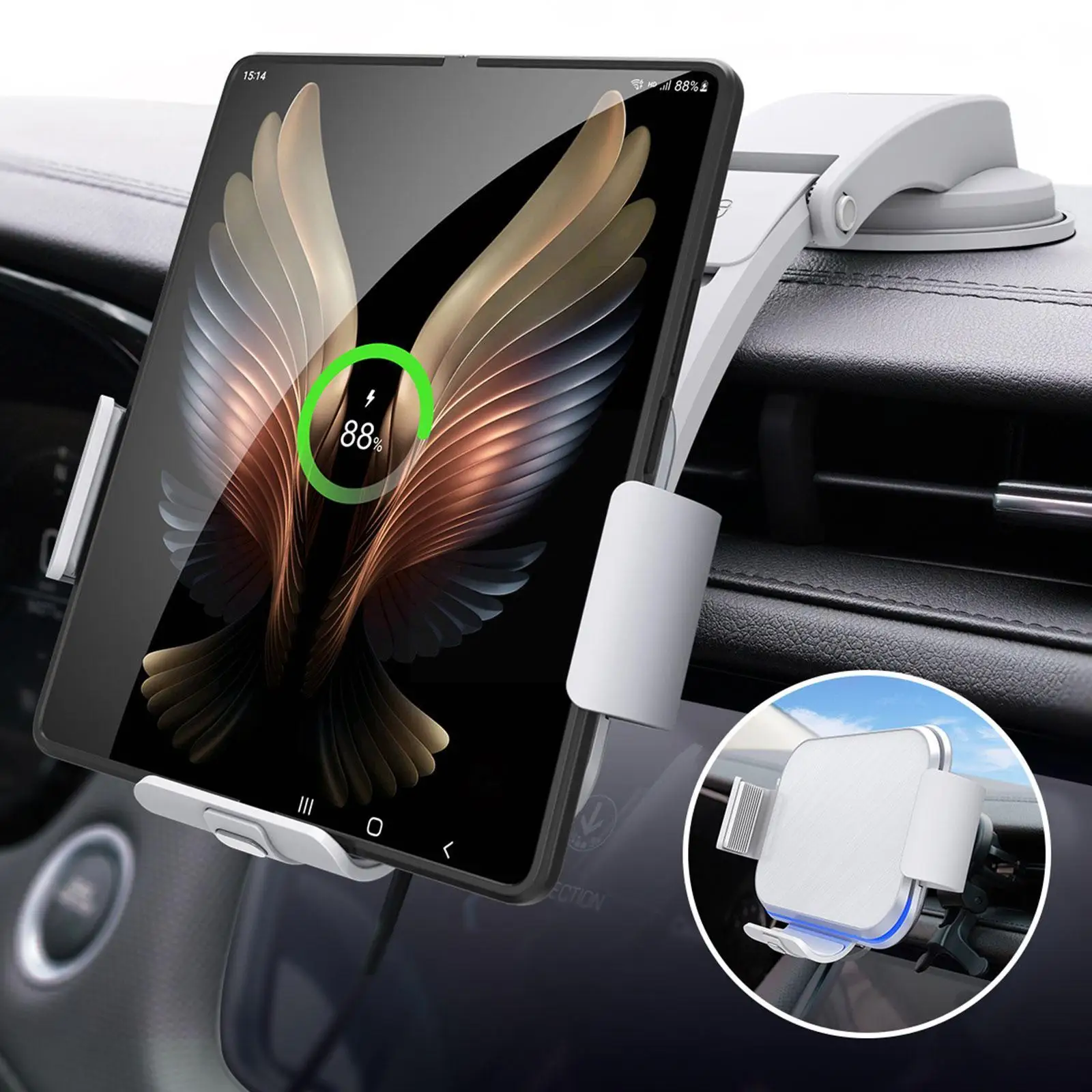 

Phone Holder For Galaxy Z Fold 4 3 2 1 For Car Dual Coil Wireless Charger For Samsung W22 W21 W20 Foldable Phone Fast Charging
