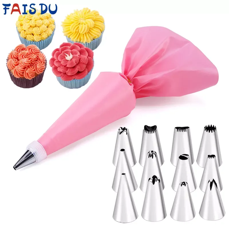 

6-24 Pcs Set Pastry Bag and Stainless Steel Cake Nozzle Kitchen Accessories For Decorating Bakery Confectionery Equipment