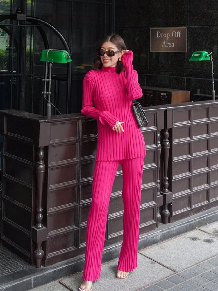 

Pit Knitted Two-piece Bell-bottom Pants Suit Slim Casual Skinny Europe and The United States Spice Girl Style 2023 New
