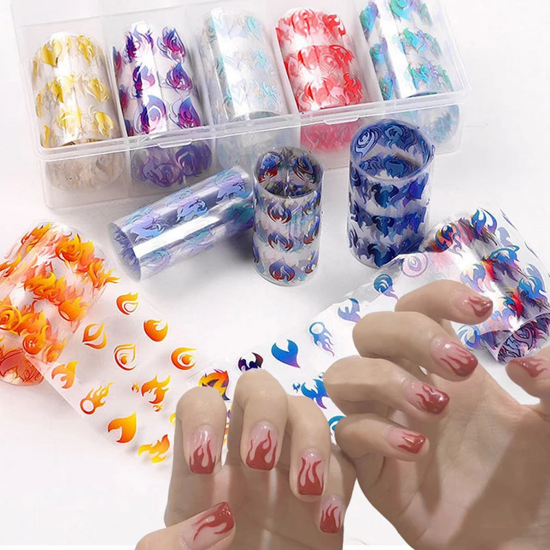 

Flame Nail Sticker Thin Laser Multicolor Blue Red Fire Nail Sticker Applique Manicure Nail Art Design 3D Nail Art Decorations