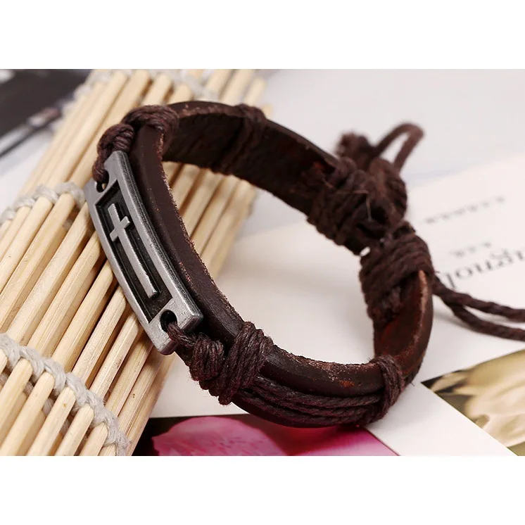 

Vintage Fashion Alloy Woven Cowhide Bracelet Cross Accessories Wholesale Jewelry Gifts