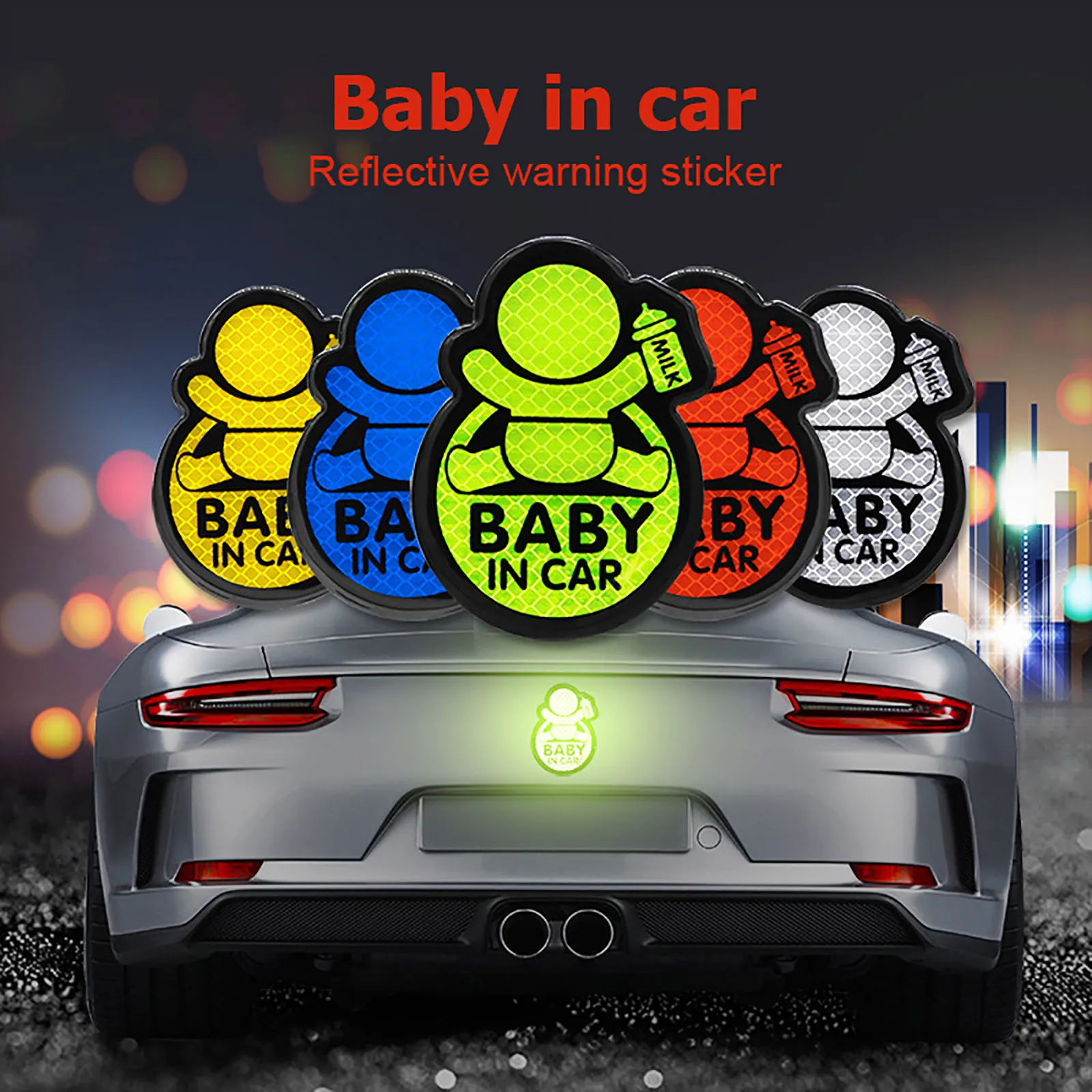 

Ba-by Stickers Stickers Warnings Stickers Safetys Car Reflective Diamond CAR IN Square Luminous Car Sticker