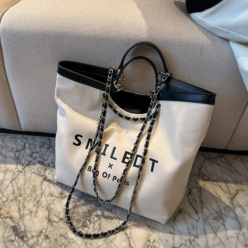 

Large Capacity Canvas Bag 2022 New Fashion Chain Messenger Bag Women's Luxury Diagonal Shoulder Bag Bucket Tote Bag Imitation