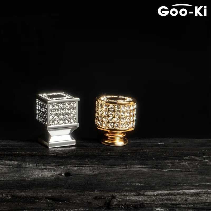 

Goo-Ki Modern Crystal Knobs Square Polished Chrome Knobs Diamond-shaped Round Knobs Kitchen Cupboard Furniture Handle Hardware