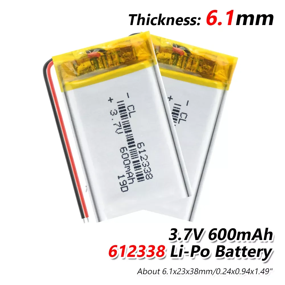 

Pcs 612338 600mAh Lipo Battery 3.7V 612338 Lithium Polymer Li-polymer Batteries For DVR GPS MP3 MP4 Cell Phone Speaker