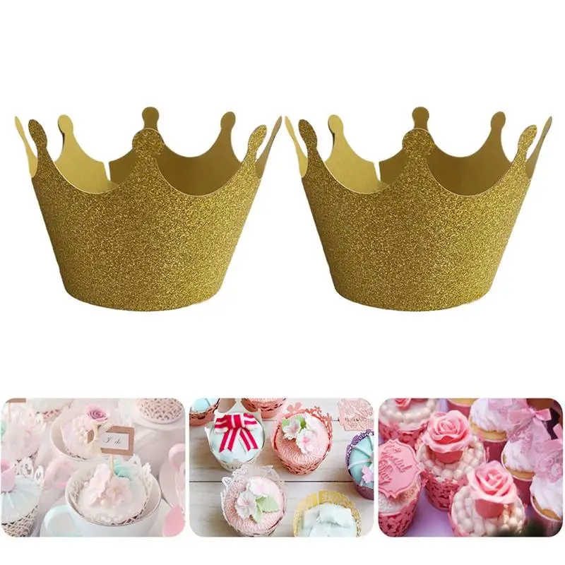 

50 Pcs Cupcake Wrappers Delicate Crown Cake Paper Wrappers Lace Cut Dessert Decorative Cups W128 Dessert Decoration (Golden)