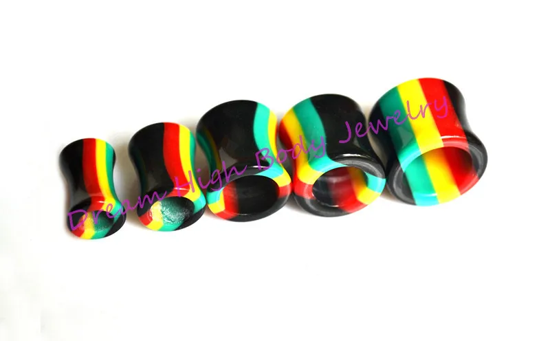 

HENGKE Jewelry New Ear Plug Jamaican Rasta Rainbow FLESH tunnel Hole flare hot sale Popuplar Colorful Ear Piercing Earring Stud