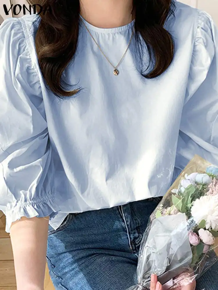 

VONDA Oversize Femme Casual Street Loose Chemise Spring Women Spring Blusas Holiday Tunic Tops Long Sleeve O Neck Solid Blouse