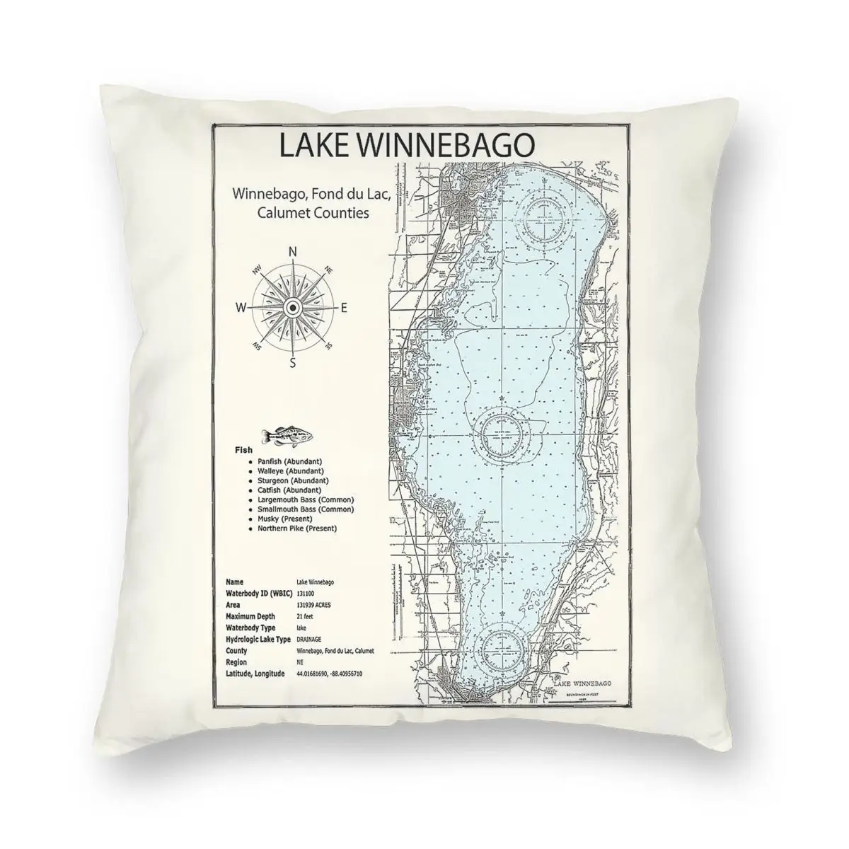 Фото Наволочка для подушки Lake Winnebago Wisconsin, полиэстер, лен, бархат, с узором, на молнии, декоративная наволочка для дома, 45x45 см №5