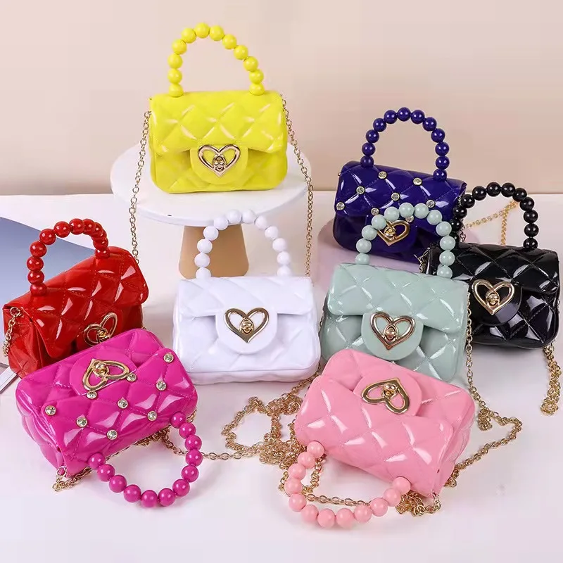 

Summer Women's Bag 2023 New Jelly Handbag Candy Color Single Shoulder Crossbody Mini Chain Key Pearl Portable Jelly Bag