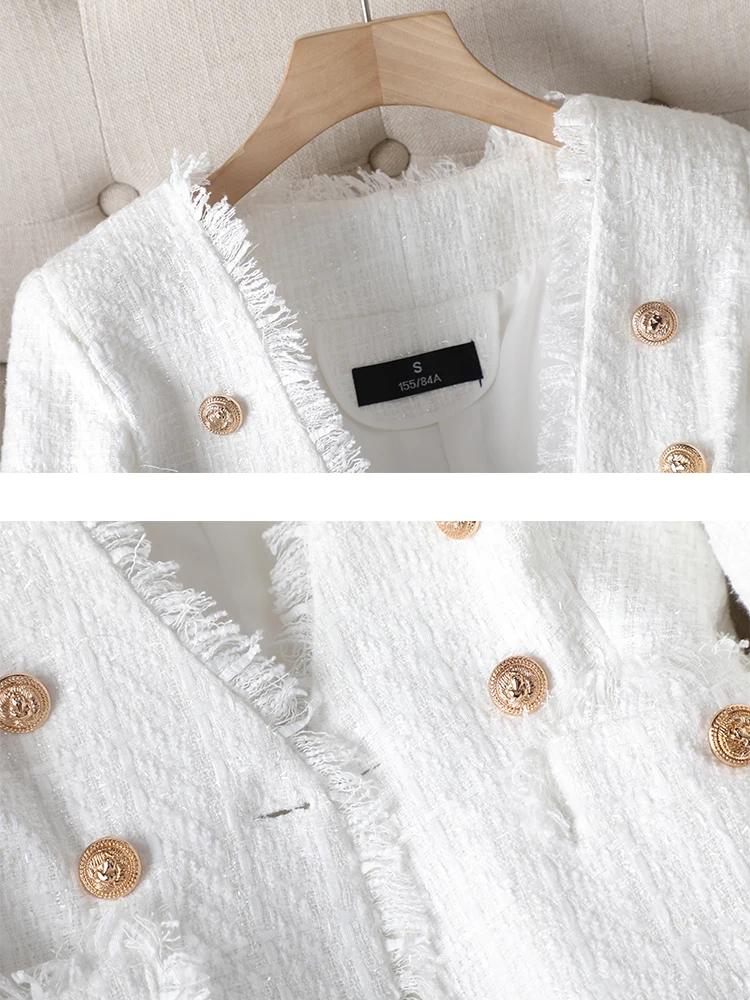 2023 Elegant Women Jacket Black White Plaid Casual Long Sleeve Double Breasted Female Clothing Office Ladies Formal Blazer Coat