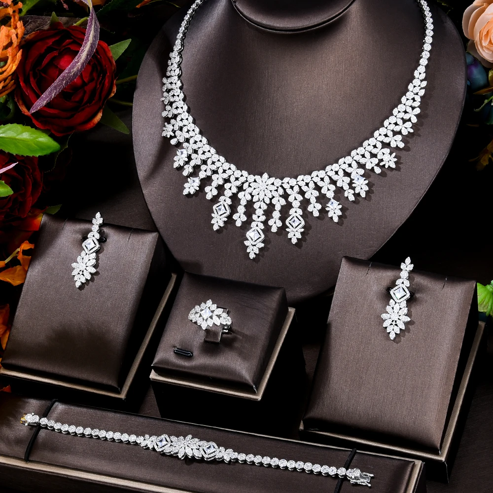 

Kellybola 4PCS African Bride Earrings Rings Necklace Bracelet Jewelry Sets For Women Indian Nigerian Wedding Jewelery Set Gift