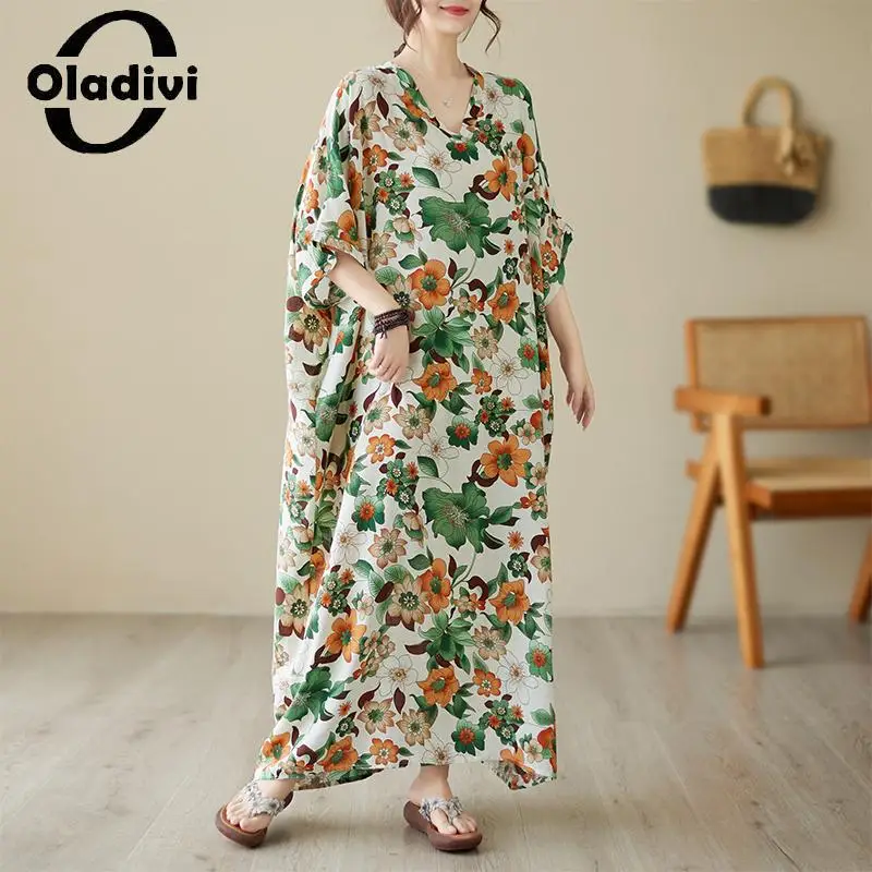

Oladivi модное женское богемное пляжное платье с цветочным принтом 2023 летние длинные платья большого размера женские туники большого размера 8XL 9XL 5560