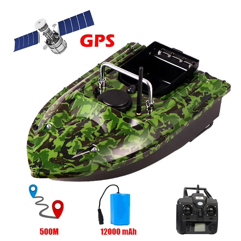 

Intelligent Wireless Cruise Control GPS Camouflage RC Bait Boat 500M 1.5KG Dual-Motor Drive LED Light Fish Finder Fishing Boat