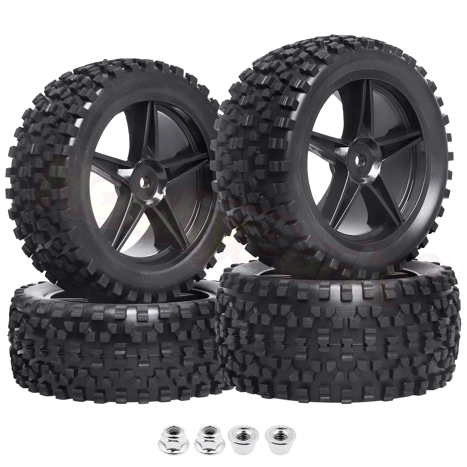 

HobbyPark Front(2) & Rear(2) Tires & Wheels Pentagram 12mm Hex Hub for 1/10 Off Road Buggy Pack of 4