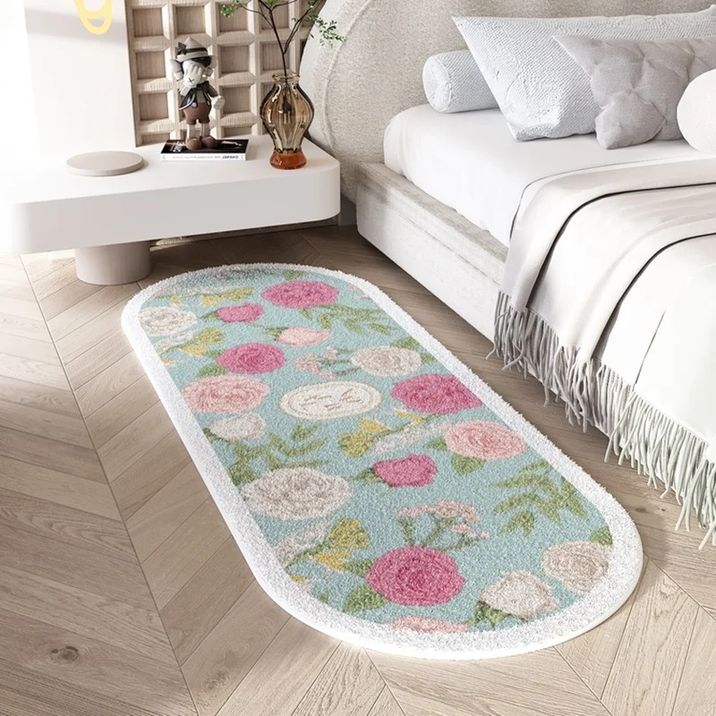 

Прикроватный коврик в пасторальном стиле с розами, мягкий пушистый Овальный длинный полосатый декоративный ковер, Нескользящий Впитывающи...