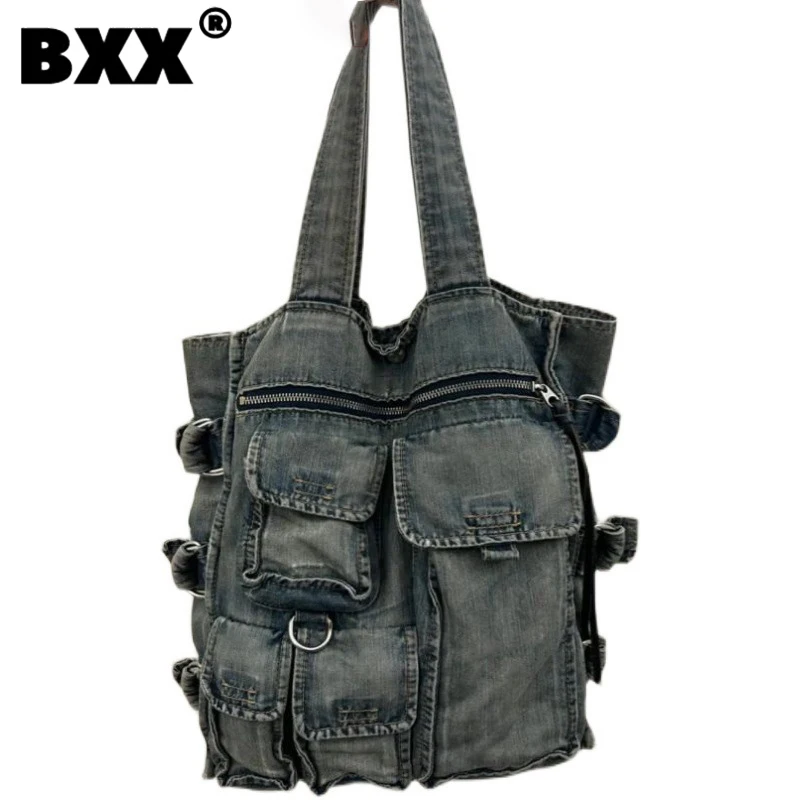

[BXX] Multi Pocket Versati Denim Handbag For Women 2023 New Fashion Office Lady Travel Female Bag Casual Simple Bags 8AB1012