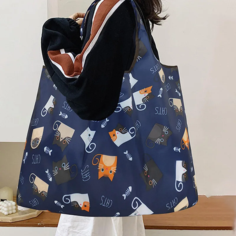 

Large Fashion Tote Bag Japanese Shopping Bags Foldable Waterproof Portable Grocery Handbags for Women Durable Travel Storage Bag