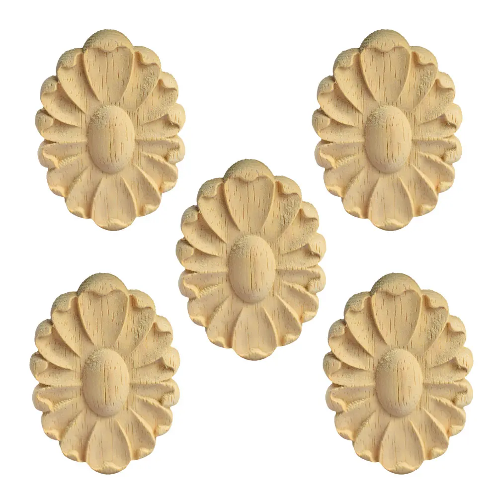 

5PCS Wood Applique 6.8x4.8cm European Style Wood Carving Applique DIY Decor for Home Furniture Courtyard Corner Onlay Applique