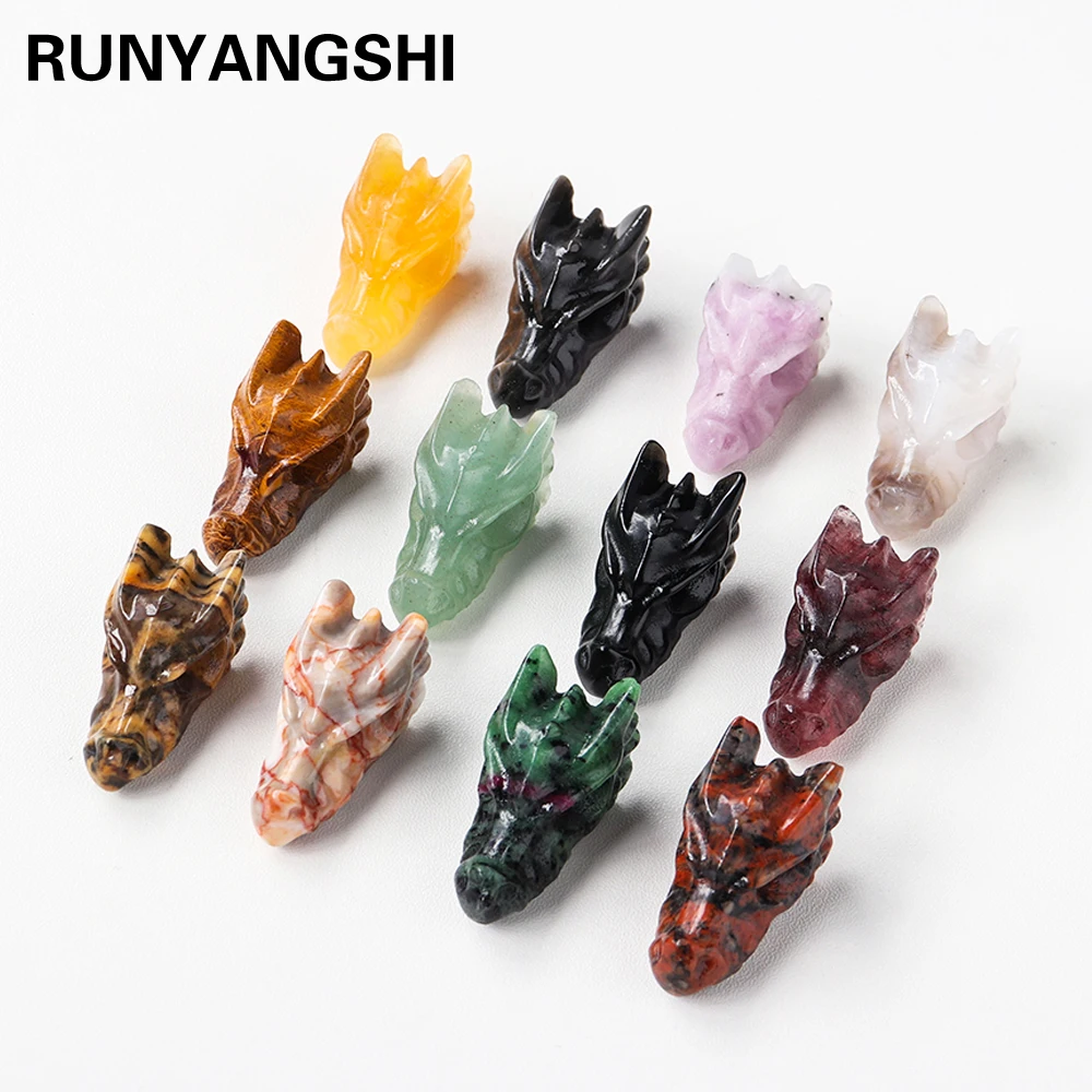 

Hand Carved 1pc Natural Healing Crystal Carving Obsidian Aventurine Quartz Dragon Head Skull Figurine Crafts Gift Home Decor