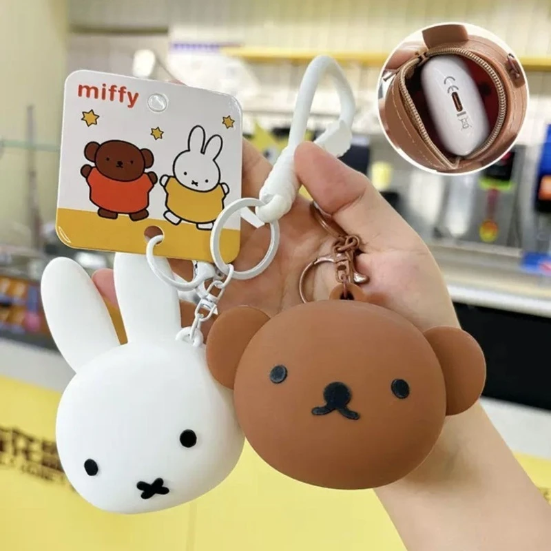 Фото Miffy Kawaii аниме натуральный кролик силиконовый мультфильм милые мини-наушники пара кулон ключ наушники сумка для хранения монет Рождество №1