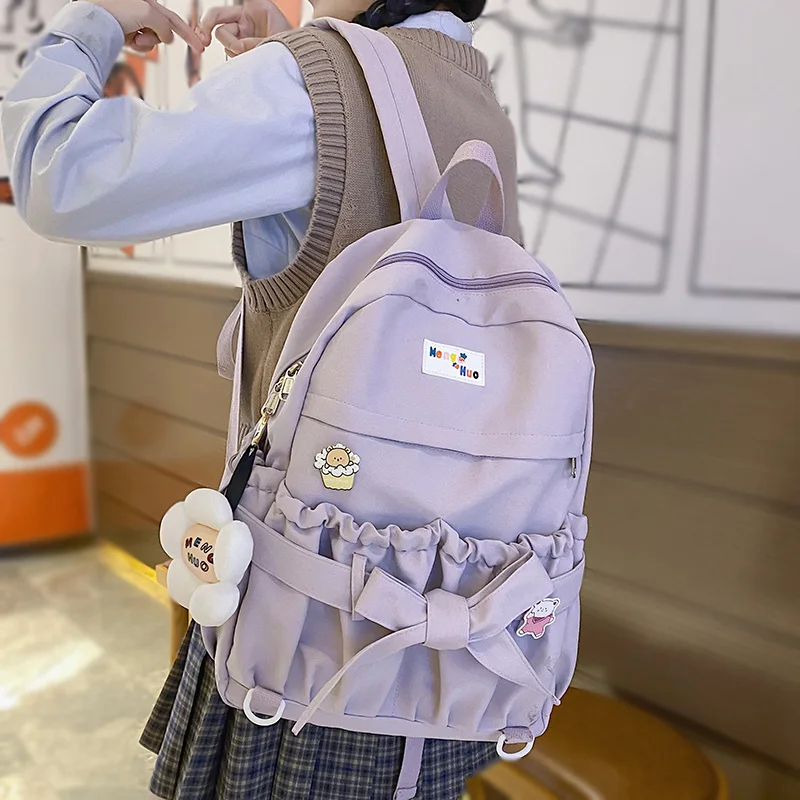 

Fashion Girl Waterproof Cute Bow School Bag Trendy Ladies Cotton Backpack Women Kawaii Backpack Travel Female Laptop College Bag
