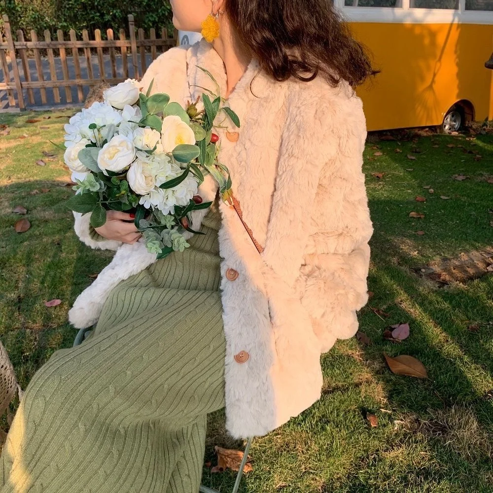 

Faux Fur Coat Women Teddy Bear Jacket Plus Size Beige Short Woolen Coat Autumn Winter Warm Fuzzy Jacket Plush Outerwear Overcoat