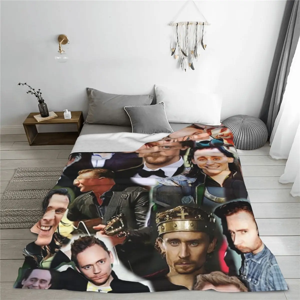 Флисовое одеяло с коллажем для фотографий Tom Hiddleston легкие диванные одеяла
