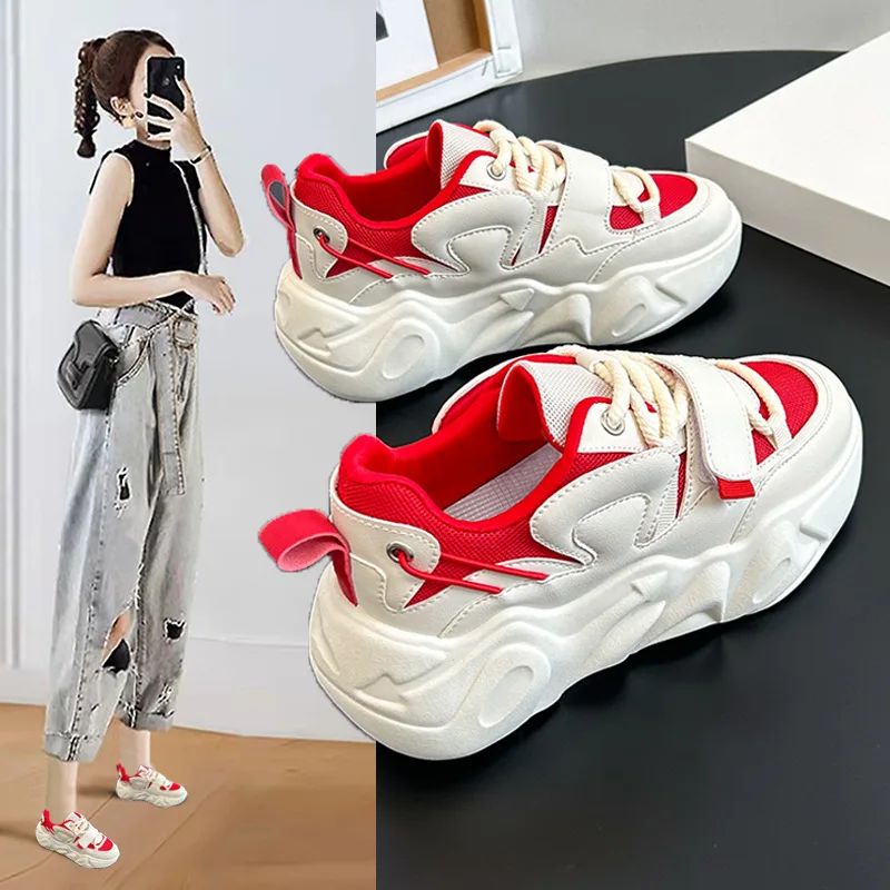 

Кроссовки женские на массивной вулканизированной подошве, модная повседневная обувь для студентов, черные, красные