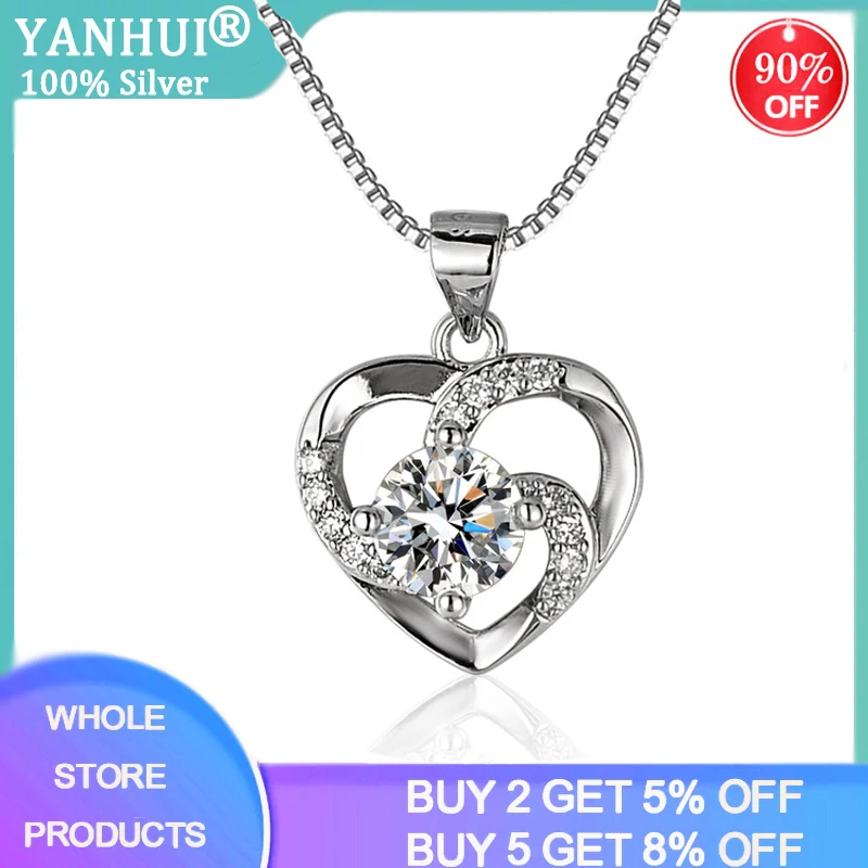

Fashion Tibetan Silver S925 Choker Round Crystal Pendant Necklace Heart Shape Clavicle Chain Necklace Simple Heart Women Jewelry
