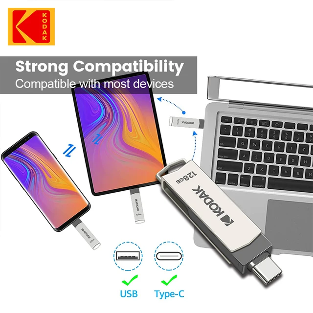 100% Original KODAK OTG type c K273 USB 3.2 USB Flash Drive Pendrive 128GB 64GB Pen Drive for Laptop PC Media player Cellphone 5