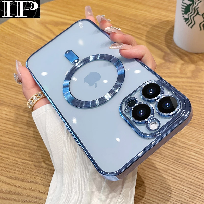 

Роскошный прозрачный чехол с покрытием для Apple iPhone 14 11 13 12 Pro Max 15 Plus, магнитные мягкие чехлы для Magsafe с беспроводной зарядкой